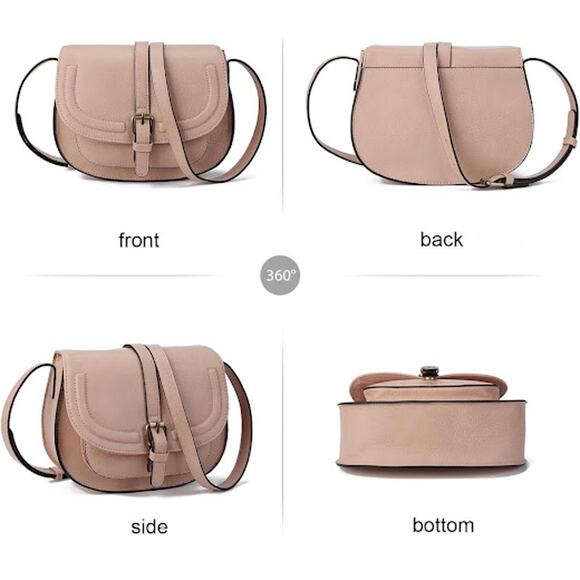 New Saddle Crossbody Bag Dusty Pink Vegan Leather 7" H x 3" W x 9" L - Picture 2 of 6